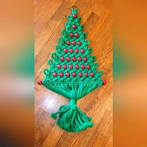 Green Macrame Christmas Tree Wall Hanging
